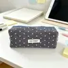 Estilo Coreano Nueva Estuchera de Lunares, Bolsa Portátil de Papelería para Estudiantes, Bolso de Mano de Gran Capacidad, Bolsa de Almacenamiento Multifuncional, Caja de Papelería