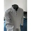 Sudadera a rayas estilo americano con cuello Henry y estampado de espina de pescado para hombre, jersey de alta costura de manga larga, camiseta básica casual para parejas