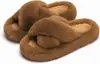Nuevas pantuflas de casa de felpa para mujer, de punta abierta y tiras cruzadas, de moda para otoño e invierno, con un toque de alta gama