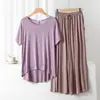 Conjunto de Pijama de Manga Corta con Cuello Redondo de Modal para Mujer, Verano, Delgado, Holgado, Casual, Talla Grande, Ropa de Casa, Conjunto de Dos Piezas