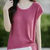 Camiseta de Punto de Lino Redonda Transfronteriza para Mujer Verano 2026 Nuevo Estilo Coreano Holgada Casual Irregular Adelgazante
