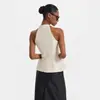 2026 Nuevo Estilo Europeo y Americano Amazon Top Corto sin Mangas de Cuello Halter con Cuello Curvo, Ajuste Delgado, Estructura de Espina de Pescado con Costura de Línea