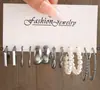 Brincos de metal estilo europeu e americano brincos geométricos quadrados brincos de pérolas vintage brincos estilo Hepburn terno conjunto de 6 peças