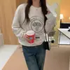 Moletom Novo Coreano Outono e Inverno Gola Redonda Outono e Inverno Estampado Estilo Preguiçoso Solto Tops Femininos Veludo Plus Atacado