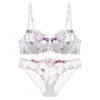 Sujetador Sexy de Encaje Fruncido para Mujer Verano Pecho Pequeño Realzador de Pecho Bordado Hueco Transpirable Set de Sujetadores Dulces