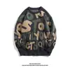 Tricô Retrô Masculino Solto Tendência Marca Gola Redonda Tamanho Grande Tricô Outono e Inverno Jaqueta de Tricô Espessada Top Casual