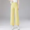 Pantalones de pierna ancha adelgazantes de cintura alta de moda de verano 2026 para mujer, pantalones casuales fluidos sin planchar que ocultan las caderas, pantalones cortos