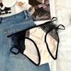 Braguitas de cintura baja con cinturón fino y hueco de satén perlado con encaje de pestañas sexy francesas para mujer, venta al por mayor