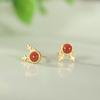 Pendientes de plata de ley S925 chapados en oro con turquesa azul, diseño de cara de huevo de cervatillo, sencillos y modernos, con ágata roja del sur para mujer.