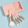 Set de 5 Mini Brochas de Maquillaje con Espejo Portátil, Brocha para Polvos Sueltos, Iluminador, Sombra de Ojos, Rubor, Herramientas de Belleza, Fijación de Maquillaje