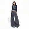 Jeans Casual Lavado de Outono 2026 Transfronteiriço com Bordado Americano de Cintura Alta Emagrecedor Solto de Perna Larga
