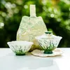 Conjunto de Chá Portátil Chunjian Qilan Pintado de Ouro de Fábrica Cerâmica para Uma Pessoa Copo Rápido Conjunto para Preparo de Chá ao Ar Livre