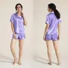 Pijama de Verano para Mujer con Rayas, Color Sólido, Pantalones Casuales Básicos para Dormir, Conjunto de Shorts de Manga Corta para Ropa de Casa de Mujer - Amazon Europeo y Americano