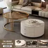 Mesa de Centro, Lujo Ligero, Simple y Moderna, para Sala de Estar, Apartamento Pequeño, Estilo Nórdico, Mesa Auxiliar Redonda Pequeña de Mármol y Roca