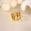 Anillo Popular de Diseño de Línea Geométrica Acero Inoxidable Chapado en Oro de 18 Quilates Simple Abierto Ajustable Anillo de Estilo Metálico para Mujeres