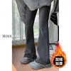 Calça Jeans Flare Rasgada Preta para Mulheres, Outono e Inverno, Forrada com Lã, Tamanho Grande, Engrossada, Emagrecedora, Corpo em Formato de Pera, Calça Boca de Sino