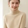 Suéter de Punto de Cachemira de Cuello Alto Medio Punto Grueso Ropa de Punto para Mujer Holgado Casual Camiseta Básica de Lana Tejida