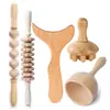 Set de herramientas de masaje de madera más vendido transfronterizo, que incluye un rodillo muscular de mango recto y una herramienta gua sha con forma de pez, juego de gua sha de madera al por mayor