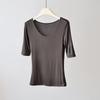 Nova Camiseta Feminina de Seda Manga Curta para Primavera e Verão Cor Sólida Casual Camisa Básica Slim Fit Emagrecedora Roupa Externa Feminina Top Fino
