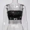 Top Regata Fashionável, Provocante, Sexy de Rede Preta Elástica com Strass AYJins DYJ60915