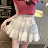 Saia de Renda Feminina Primavera e Verão Nova Estilo Coreano Anti-brilho Cintura Alta Estudante Saia Bolo Fofo Palavra A para Comércio Exterior