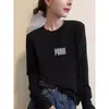 Camiseta de Algodón Puro Canalé de Manga Larga con Hombro Normal para Mujer, Estilo Nuevo 2026, Top de Moda y Juvenil, Camiseta Básica para Primavera, Otoño e Invierno