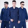 Traje jeans proteção do trabalho vestimenta para obra outono e inverno manga longa fábrica roupas de soldagem reparo automotivo ferramentas logo