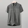 Conjunto de Camisa Polo Novo Estilo de Verão para Homens de Meia-Idade e Idosos, Conjunto de Duas Peças para o Pai: Polo de Seda de Gelo + Calça Longa de Seda de Gelo, Roupa para a Manhã