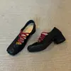 Sapatilhas de Couro Genuíno com Salto Grosso e Cadarço Sapatos Mary Jane Retrô Nariz de Porco com Tira Cruzada Baixo Corte Sapatos Únicos Femininos