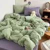 Juego de Cama de Cuatro Piezas de Algodón Lavado a Rayas, Transpirable y Amigable con la Piel, Juego de Cama Sencillo para Dormitorio, Sábana Suave y Funda de Edredón