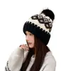 Gorro tejido para mujer, cálido de invierno, con felpa adicional, protección para las orejas, gorro de lana, estilo Fair Isle, con pompón, casual, para ciclismo, gorro pullover