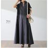 Vestido de lino y algodón de manga corta para mujer, estilo coreano, estilo japonés, con solapa suelta, informal, a la moda