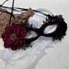 Máscara de media cara con flor negra para niña, máscara de encaje para fiesta de disfraces de Halloween