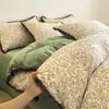 Juego de Cuatro Piezas de Algodón Puro Estilo Francés con Encaje de Pompones, Funda Nórdica con Nuevo Diseño Floral Vintage, Sábana Plana y Sábana Ajustable Juego de Tres Piezas