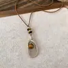 Collar Colgante Gota de Agua de Piedra Ojo de Tigre Vintage, Cadena Sencilla de Suéter de Moda de Gama Alta Nicho, Collar Versátil Otoño-Invierno para Mujer