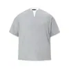 3533 Moda Callejera Retro Americana Unisex Color Sólido Waffle Diseño Falso de Dos Piezas Camiseta de Manga Corta Suelta de Alta Calle para Hombre