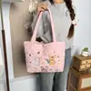 Bolsa de Mão Fofa Bordada com Coelho Ins Coreana Acolchoada para Compras Bolsa de Ombro Grande Capacidade Bolsa de Mão para Mamãe Bolsa de Cosméticos