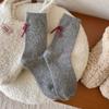 Calcetines Cálidos de Cachemira Gris para Otoño e Invierno para Niños Dongdaemun Cachorro de Dibujos Animados Lazo Tridimensional Calcetines de Caña Media Engrosados