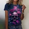 Nueva camiseta de mujer transfronteriza de manga corta con estampado digital de calavera, sudadera moderna y de moda, camiseta cómoda