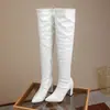 Botas tamanho 32-46 comércio exterior transfronteiriça bico fino salto grosso até o joelho novas botas femininas de couro patente moda botas