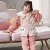Pijama Infantil Feminino Fleece Coral Mais Veludo Espessado Flanela Crianças Maiores Pijama de Princesa Infantil Conjunto Quente para Meninas