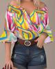 2025 Amazon Europeo y Americano Primavera y Verano Comercio Exterior Transfronterizo Moda Femenina Estampado Hombros Descubiertos Sin Tirantes Solapa Top