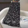 Saia Longa Feminina de Seda Gelada com Cintura Elástica, Emagrecedora Casual Fashion Estampada Cintura Elástica Comprimento 83cm Saia de Sol