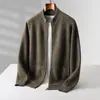 Novo cardigã de malha 100% lã pura masculino espesso outono e inverno, jaqueta suéter casual da moda com gola semifechada