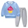 Conjunto de suéter infantil outono e inverno 2023 estudantes novo dupla camada com pelúcia acolchoado quente inverno manga longa conjunto grosso