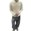Suéter de tricô com gola polo e trança estilo retrô americano para mulheres, conjunto outono e inverno estilo old money, tricô cleanfit com gola henley
