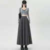 Saia plissada de terno feminina, novo estilo outono, cintura alta, modeladora, fluida, saia casual evasê, saia longa com barra larga