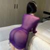 Mu Love Lencería sexy Perspectiva Vestido de manga larga a la cadera Pasión Caliente Sexy Uniforme de secretaria femenina