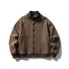Ru Meng Jaqueta Masculina Retro Japonesa Simples com Listras e Gola Alta Marca Tendência Primavera e Outono Ladrão Cool Casual Versátil Roupa Externa