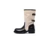 Botas vaqueras de retazos elegantes para chicas a la moda, Nuevas botas de caña larga plisadas 2026, Botas de caballero con hebilla de cinturón, Botas ajustadas para mujer